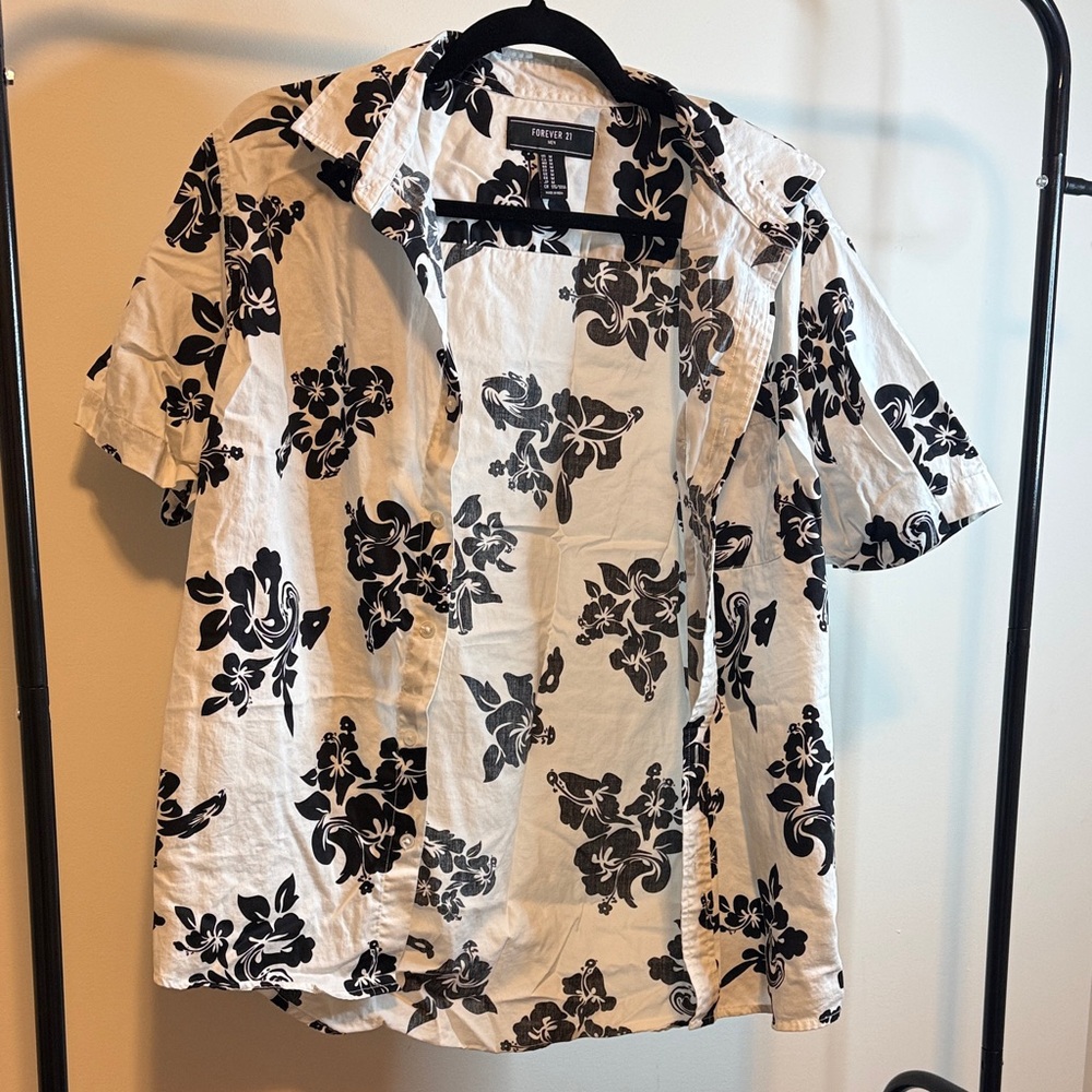 Forever 21 Black Floral Button Down Shirt